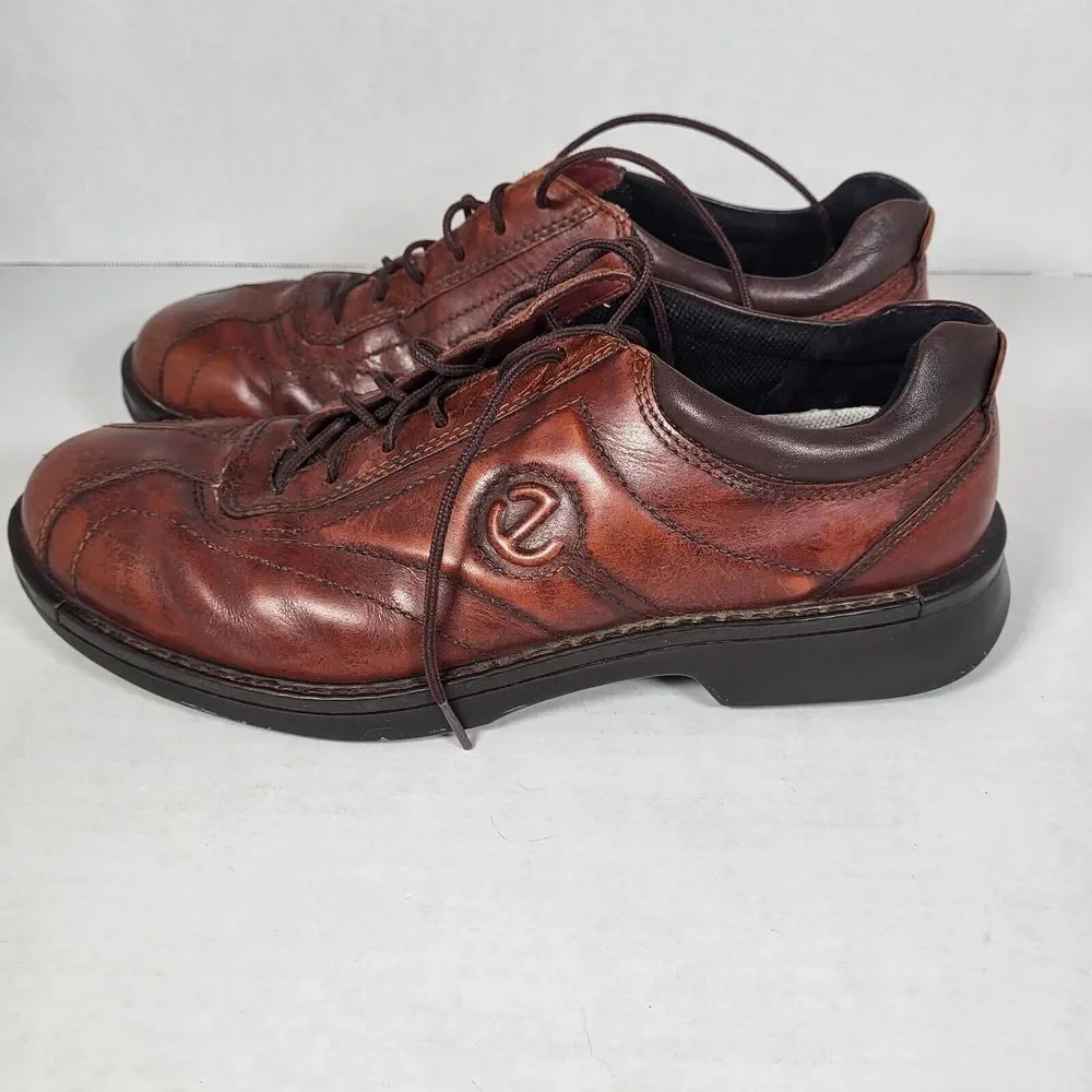 Ecco Men's 43 9/9.5 Light Shock Point Brown Leather Oxford Dress Shoes‎